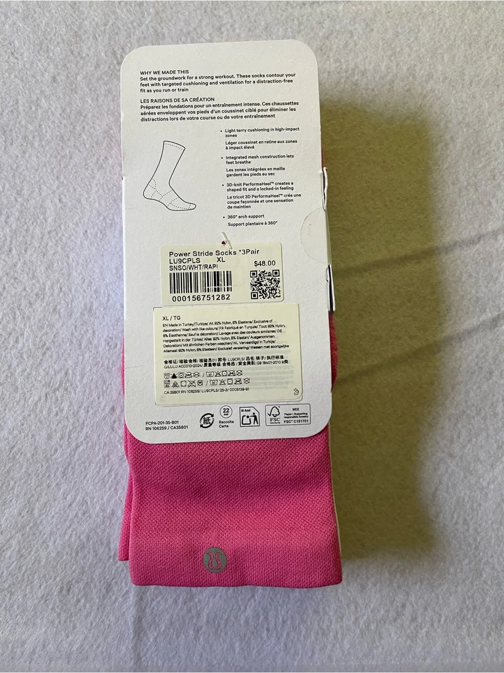 NWT’S Lululemon athletica Power Stride Crew Socks - Bright Orange, Pink & White